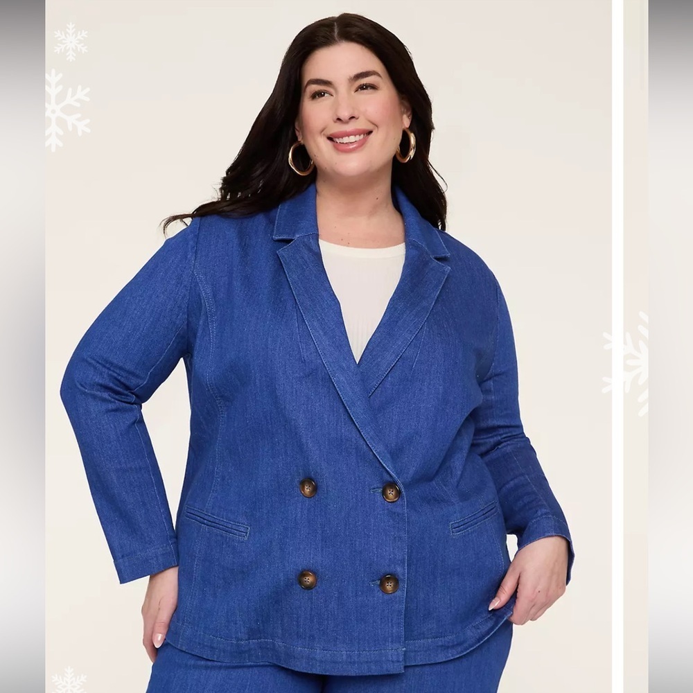 NWT Lane Bryant Stylish Blue Double Breasted Denim Blazer Size 20 - Picture 2 of 11